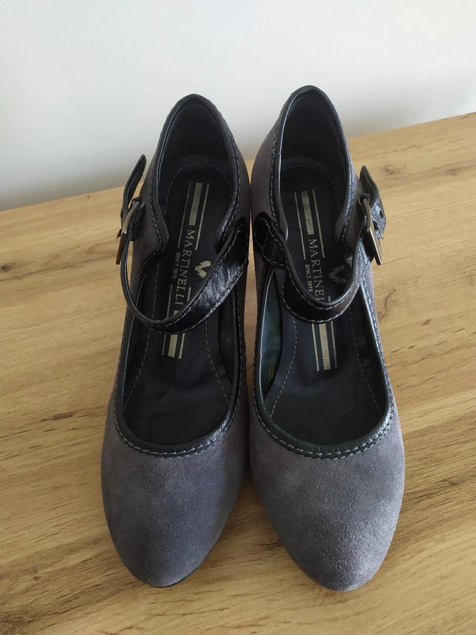 Elegant Martinelli Sapatos de Salto em Camurça Cinza Pele Tamanho 36 Pulseira – photo 6